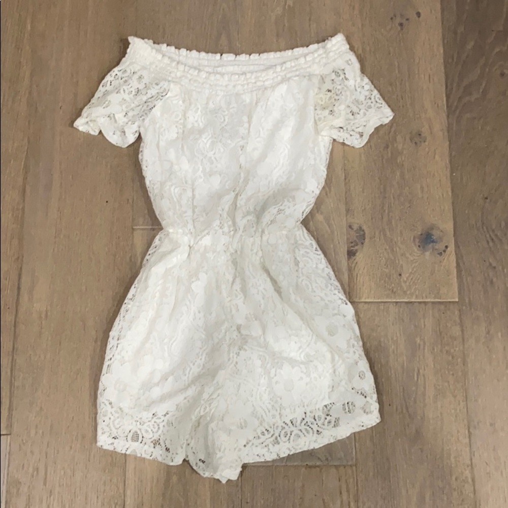 Hollister White Lace romper off the shoulder